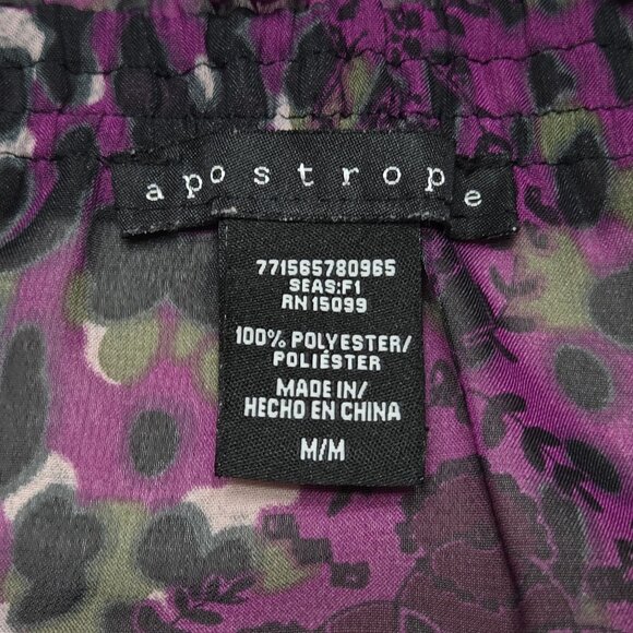 Apostrophe Top Women Medium Purple Leopard Floral Sheer Bell Sleeve Boho Peasant - Picture 11 of 12